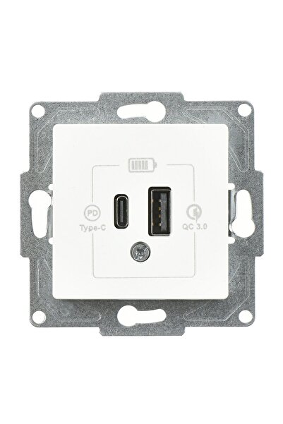 Günsan Eqona Beyaz Şarj Prizi 20W QC3.0 PD Type-C + USB Çift Çıkışlı Mekanizma