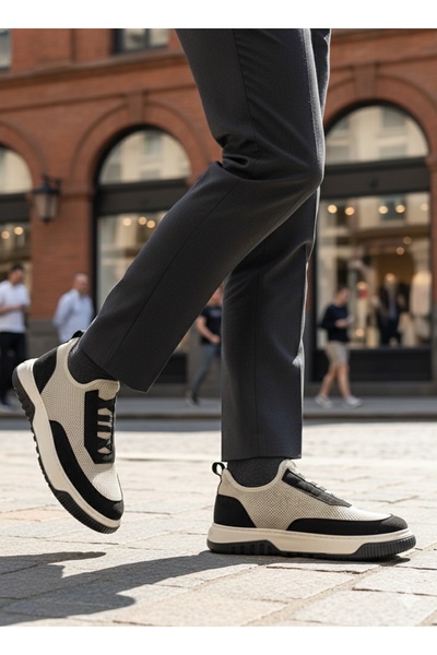 BOA BA0911 Ειδικά πλεκτά πλεκτά παπούτσια με δερμάτινη λεπτομέρεια σε μπεζ μα...