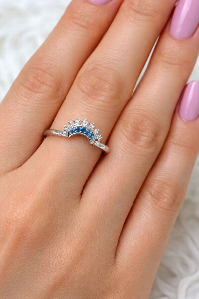 BY YASİN TOPÇU 👑 💍   Elegant Blue Stone Detailed Crown Form Stylish Ring ✨ 💙