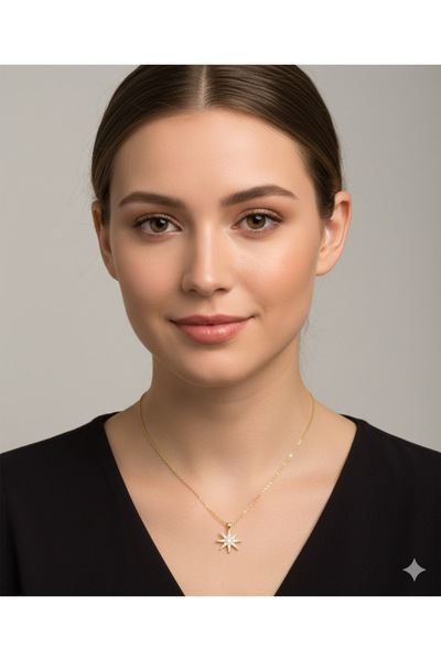 Store Kararmaz Çelik gold Zincir Altın Kaplama Zirkon Taşlı Kutup Yıldızı Kolye