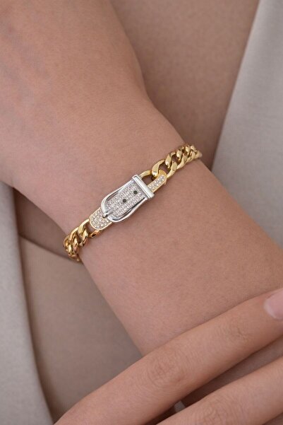 BY YASİN TOPÇU ✨   سوار من الفولاذ بسلسلة بلونين مع مشبك قفل مرصع بالأحجار 🔒...