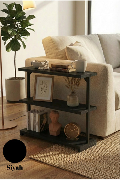 Euromob 3 Raflı Dekoratif Ve Kullanışlı Siyah Yan Sehpa