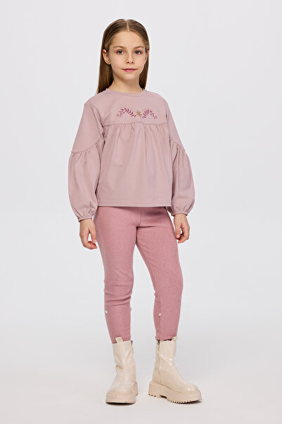 Panço Kız Çocuk Uzun Kollu Pudra Tişört