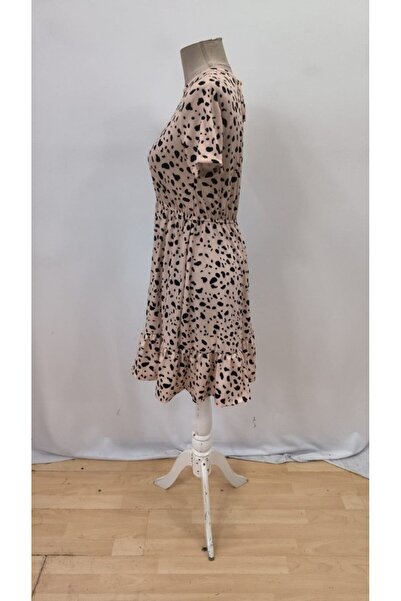 BÜŞRA TEZEL MODA EQURİ Γυναικείο φόρεμα με κοντό μανίκι με μοτίβο με λαιμόκοψ...