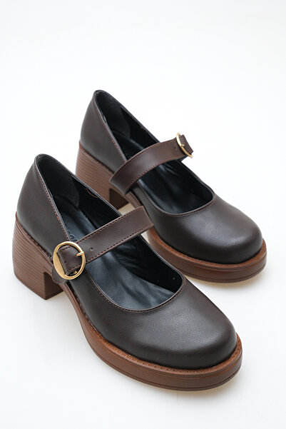 Redoxy Kadın Özel Tasarım Platform Topuklu Zarif Tokalı Bantlı Balerin Koyu K...