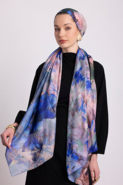 Ayshara شال جولسي مزخرف بالزهور ذو وجهين - أزرق