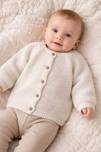 Minora Thessaloniki Knitted Knitwear Baby Cardigan - Bone Color