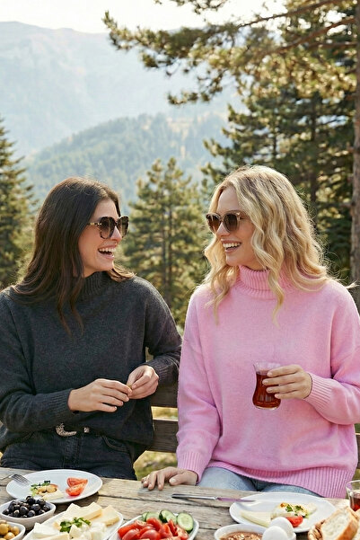 Lela oversized Πλεκτό πουλόβερ με μαλακή υφή με ζιβάγκο 2'li Pack Πλεκτό πουλ...