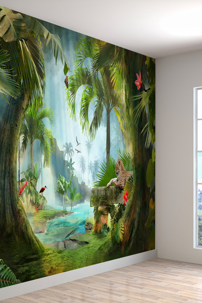 dreamwall Tropik Hayvanlar Desenli Isı Ve Ses Yalıtımlı Sağlıklı Tekstil Duva...