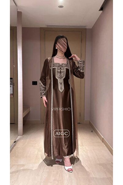 alweshah alahmar embroidered tulle jalabiya