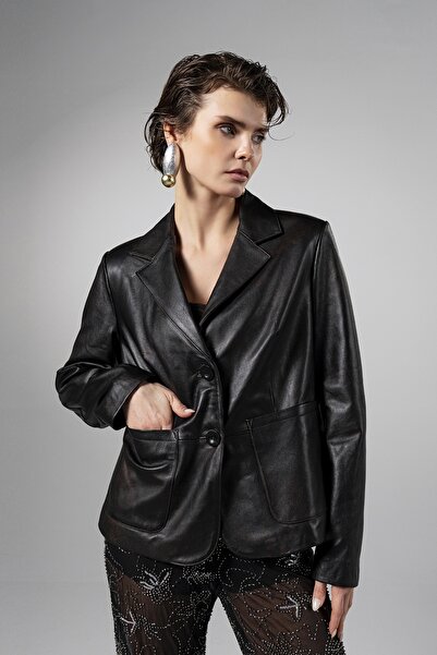 Valmenti Kadın Hakiki Deri Kızıl Eskitme Deri Mont