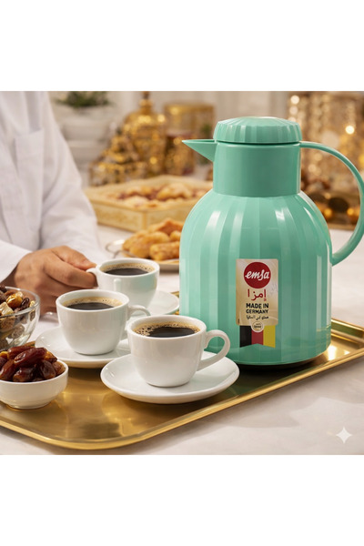 emsa 🟢 ترمس إمزا سامبا الألماني 1 لتر – أخضر مخطط 🇩🇪✨