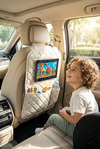 HASBY Organizator pentru spătarul scaunului auto din piele bej/crem Organizat...