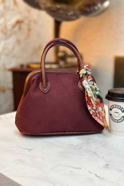 bahwar حقيبة كتف صغيرة وحقيبة يد بتفاصيل وشاح من جلد الغزال - جلد نباتي