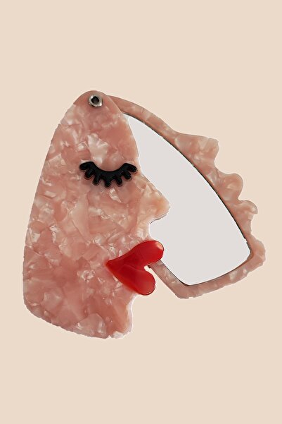 New Obsessions Makyaj Çanta Aynası Lüks Asetat Face Şeklinde