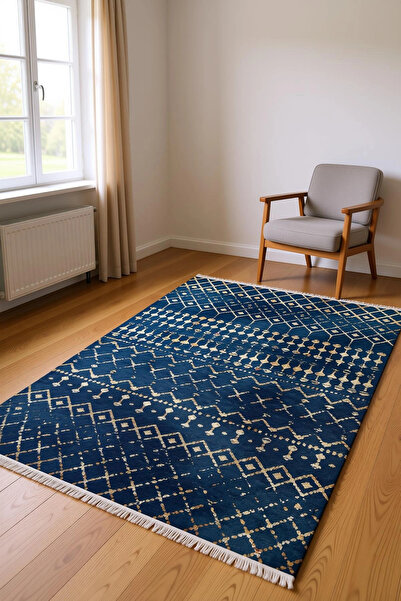 BLGHOME İNDİGO MAVİ TASARIM MODERN HALI DEKORATİF KİLİM