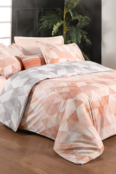 Sarev طقم غطاء لحاف من الساتان القطني 100% من Peonia Tan - مزدوج "233 TC"