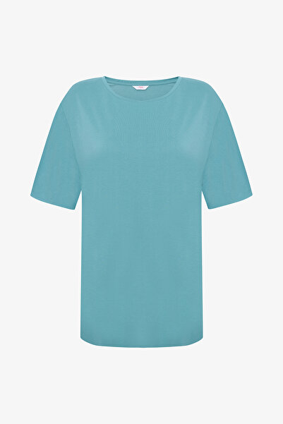 Penti Turquoise Blue Crew Neck Loose Fit Modal T-Shirt