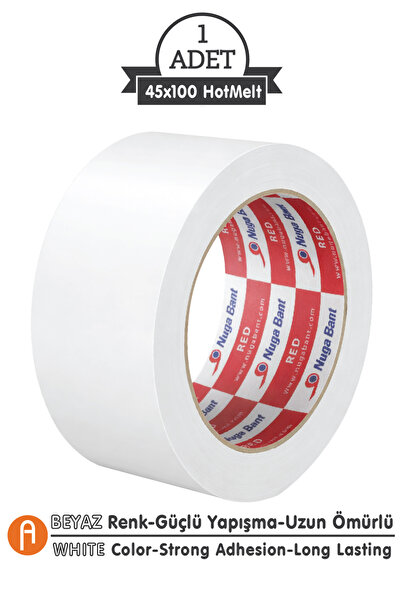 Nuga Bant Renkli Koli Bandı Beyaz 45*100 - Süper Güçlü Yapıştırıcı - Beyaz
