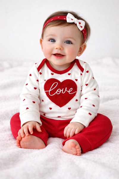 Heart Embroidered Baby Set