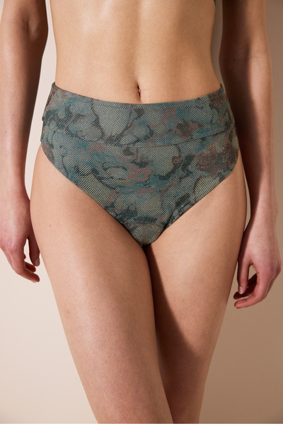 Penti Partea de jos de bikini multicoloră cu detaliu din plasă cu talie înalt...