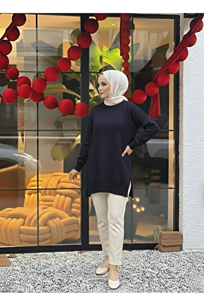 MEİLİN Tunica de tricotaj casual mercerizata albastru bleumarin