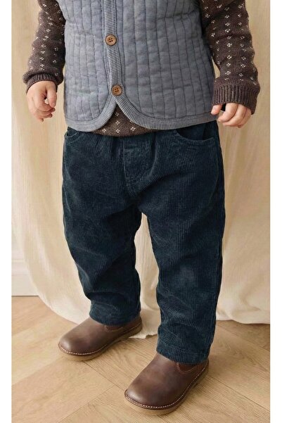 Cigit بنطال مخملي مضلع باللون الأزرق الداكن لعمر 1-8 سنوات