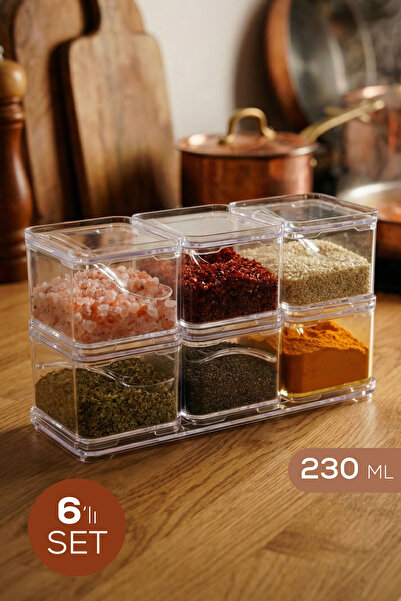 Vienev 6'lı Akrilik Istiflenebilir Kaşıklı Baharatlık Standlı