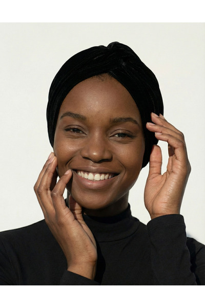 fidan bone Kadife Çapraz Siyah Hazır Türban Tesettür Bone Medikal Kullanıma U...