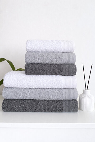 towboo طقم حمام عائلي من القطن مكون من 6 قطع صديق للبيئة (رمادي غامق، رمادي ف...