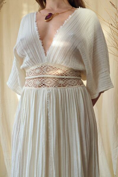 Su Koleksiyon Helen Dress Waist Lace Detailed Muslin Dress