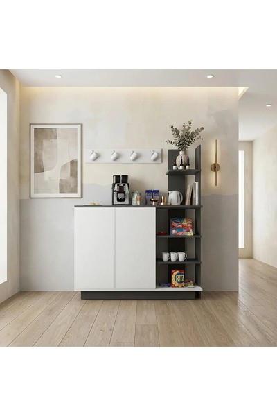 Stylish Home White and gray coffee corner cabinet with hanging shelf - RC06