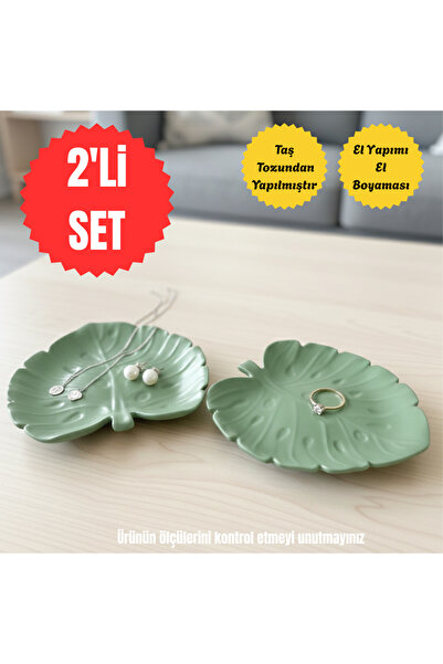 Nigistore Dekoratif Yaprak Formlu Modern Minimal Yeşil Takı/Aksesuar Tabağı