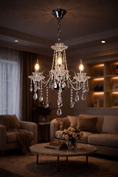 HAMER ثريا كلاسيكيه فاخرة مودرن شمعدان فضي مع شفاف E14*3