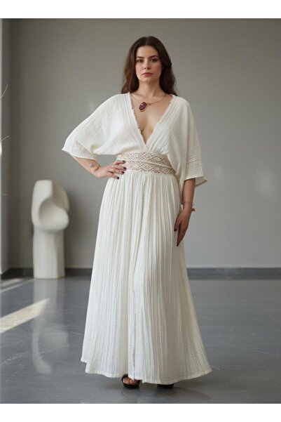 Su Koleksiyon فستان هيلين فستان موسلين بتفاصيل دانتيل على الخصر