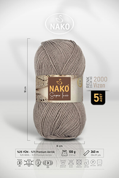 NAKO Super Pearl - 2000 Mink - 5 Pack - 100Gr/260M - Hand Knitting Yarn - Sca...