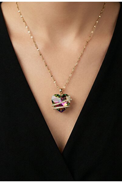 Modacaprea Çelik 22K Kalpli Kadın Kolye 45 cm | Altın Renkli Kararmaz Kadın T...