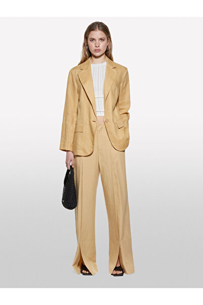 Sisley Pantaloni galbeni pentru femei pantaloni palazzo cu detaliu pliat din ...