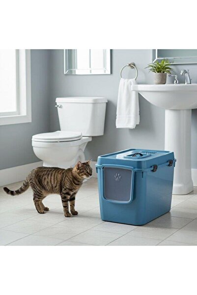 Herniks Handor Kapalı Kedi Tuvaleti XXL 57x39x43 - Mavi