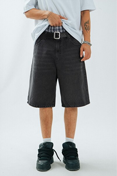 UKHWD SUPPLY Koyu Gri Baggy Jean Erkek Şort Jorts