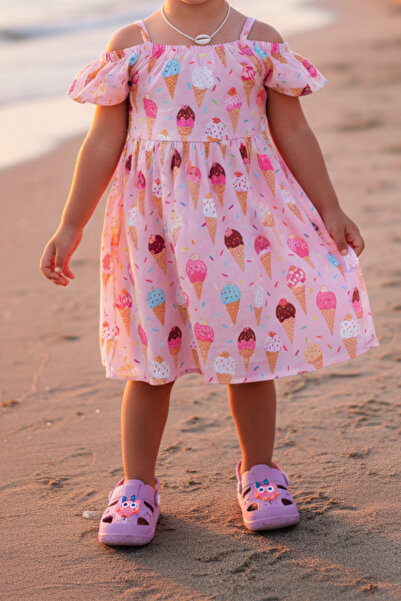 Büşra Çetin صنادل يومية مضادة للانزلاق للأطفال باللون الوردي مع أشكال حيوانات