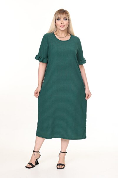 modayız Rochie verde cu mâneci scurte de vară, elastică, mărime mare 15B-2667