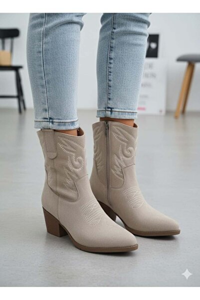 Luvesta Shoes Western Kovboy Bot Süet Bej