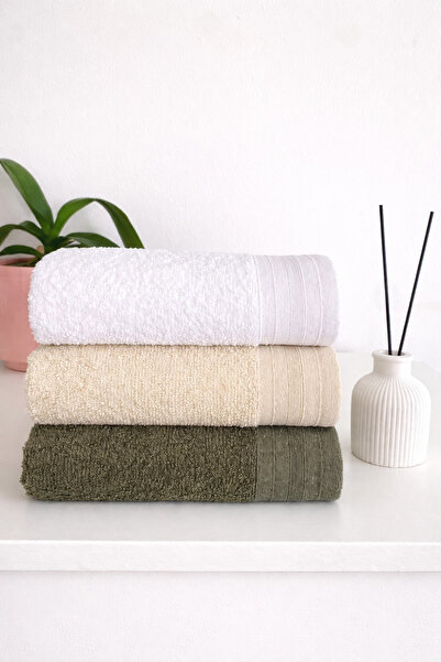 towboo مناشف يد ووجه قطنية صديقة للبيئة، 3 قطع، 50×80 سم (أخضر داكن، بيج، أبيض)