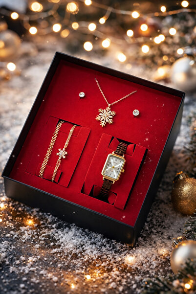wesscollection Kadın Kol Saati Kolye Bileklik Ve Küpe Seti - KAHVE GOLD