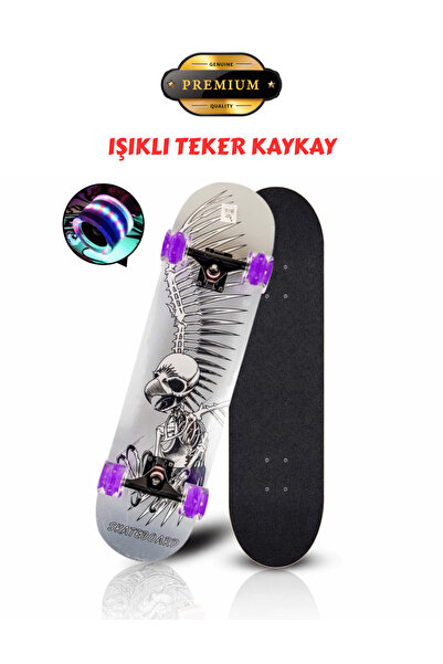 CANSPORT Profesyonel Zımparalı Silikon Teker Işıklı Kaykay Bsk-3112 MOR TEKERLEK