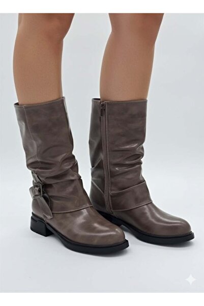 Luvesta Shoes Bukle Deri Bot Koyu Gri - Kahve