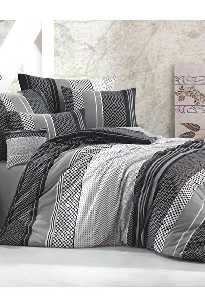 NazeninHome Ranforce 100% Cotton Double Duvet Cover Set Zigo Gray |   With Sh...