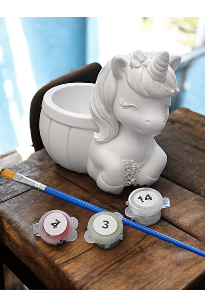 Denic Tasarım Taş Boyama Seti-Unicornn-Boya-Fırça- Kalemlik-Biblo- Çok amaçlı...