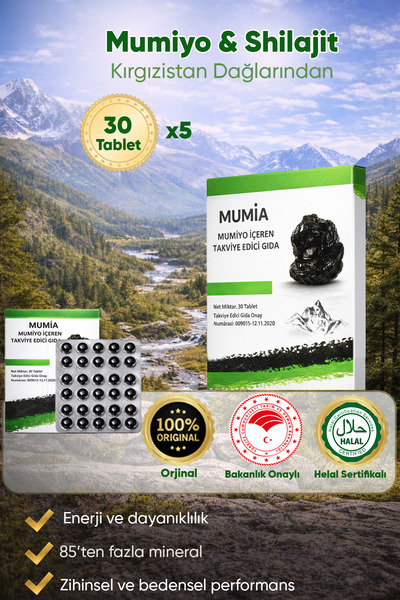 MUMİA MUMİYO İÇEREN TAKVİYE EDİCİ GIDA Mumiyo Shilajit 5'li Set (2,5 Aylık Ku...